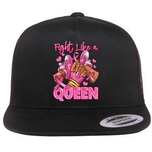 Fight Like A Queen Breast Cancer Support Awareness Flat Bill Trucker Hat