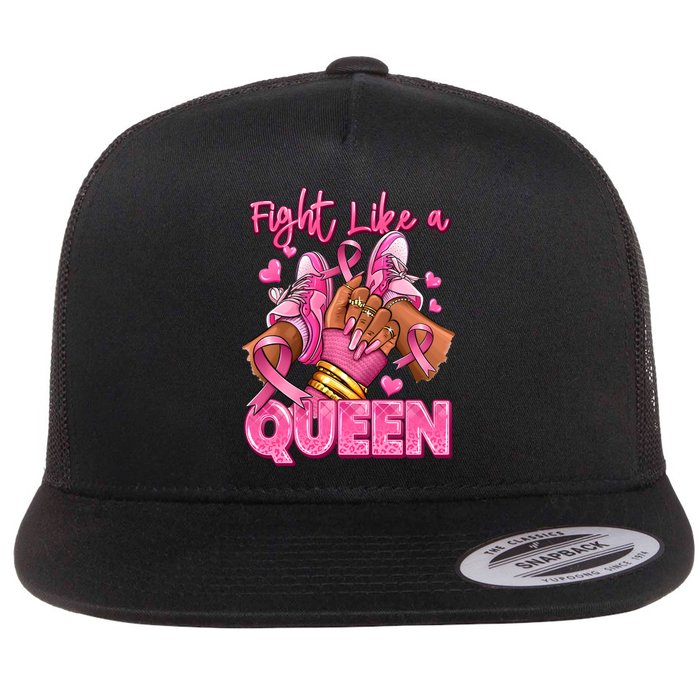 Fight Like A Queen Breast Cancer Support Awareness Flat Bill Trucker Hat