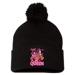 Fight Like A Queen Breast Cancer Support Awareness Pom Pom 12in Knit Beanie