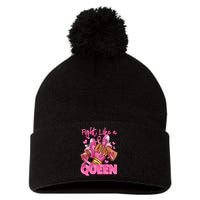 Fight Like A Queen Breast Cancer Support Awareness Pom Pom 12in Knit Beanie