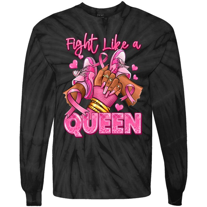 Fight Like A Queen Breast Cancer Support Awareness Tie-Dye Long Sleeve Shirt