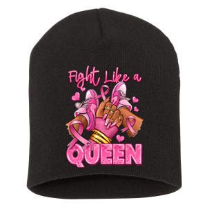 Fight Like A Queen Breast Cancer Support Awareness Short Acrylic Beanie