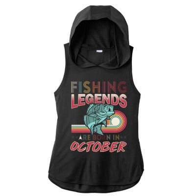 Fishing Legends Are Born In October Ladies PosiCharge Tri-Blend Wicking Draft Hoodie Tank