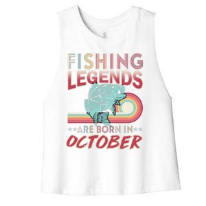 Fishing Legends Are Born In October Women's Racerback Cropped Tank