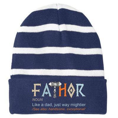 Fathor Like A Dad Just Way Mightier Fathers Day Viking Striped Beanie with Solid Band