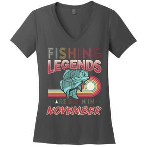 Fishing Legends Are Born In November Women's V-Neck T-Shirt