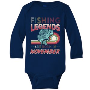 Fishing Legends Are Born In November Baby Long Sleeve Bodysuit