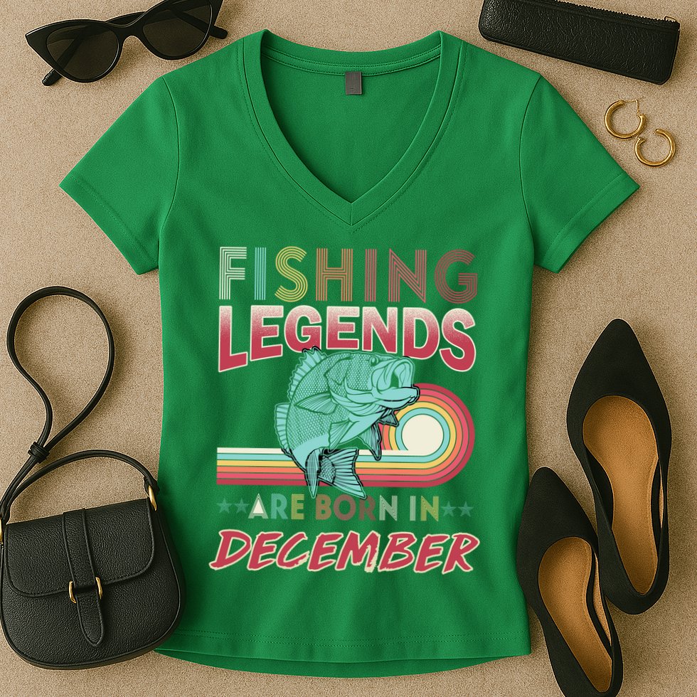 Fishing Legends Are Born In December Women's V-Neck T-Shirt