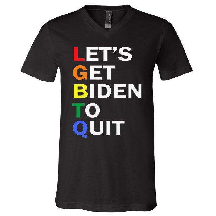 Funny LGBTQ Anti Biden Let's Get Biden To Quite V-Neck T-Shirt