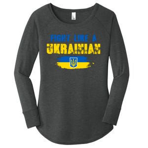 Fight Like A Ukrainian I Stand With Ukraine Support Trident Flag Women's Perfect Tri Tunic Long Sleeve Shirt