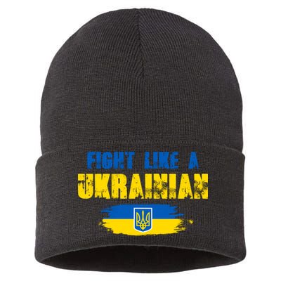 Fight Like A Ukrainian I Stand With Ukraine Support Trident Flag Sustainable Knit Beanie