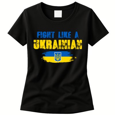 Fight Like A Ukrainian I Stand With Ukraine Support Trident Flag Womens T-Shirt