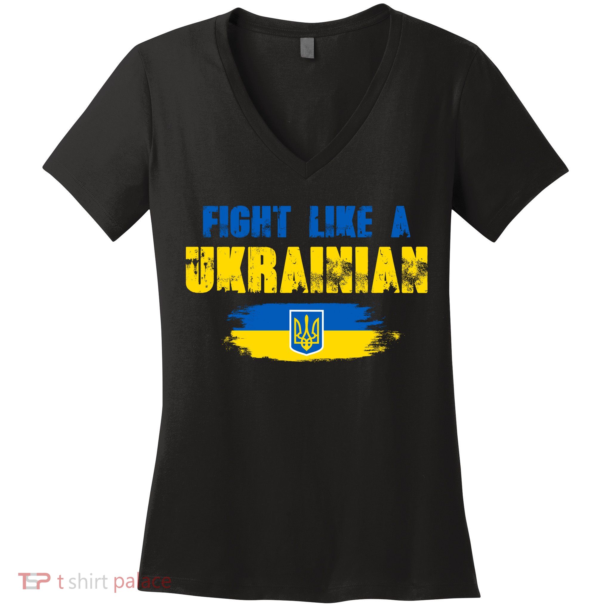 Fight Like A Ukrainian I Stand With Ukraine Support Trident Flag Women's V-Neck T-Shirt