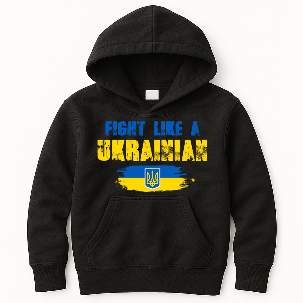 Fight Like A Ukrainian I Stand With Ukraine Support Trident Flag Kids Hoodie