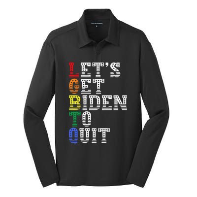 Funny LGBTQ Anti Biden Let's Get Biden To Quite Silk Touch Performance Long Sleeve Polo