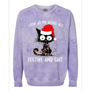 Funny Look At Me Being All Festive And Shits Cat Christmas Colorblast Crewneck Sweatshirt