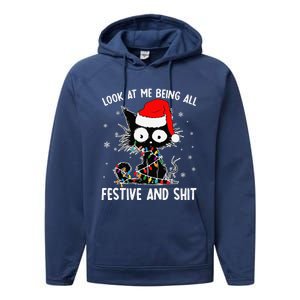 Funny Look At Me Being All Festive And Shits Cat Christmas Performance Fleece Hoodie