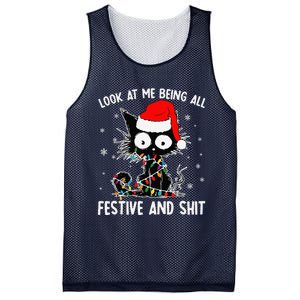 Funny Look At Me Being All Festive And Shits Cat Christmas Mesh Reversible Basketball Jersey Tank