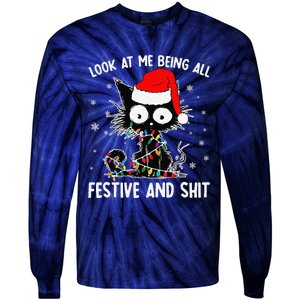 Funny Look At Me Being All Festive And Shits Cat Christmas Tie-Dye Long Sleeve Shirt