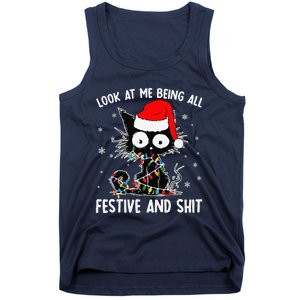 Funny Look At Me Being All Festive And Shits Cat Christmas Tank Top