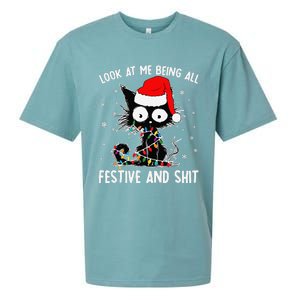 Funny Look At Me Being All Festive And Shits Cat Christmas Sueded Cloud Jersey T-Shirt