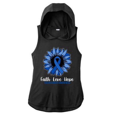 Faith Love And Hope Colon Cancer Awareness Sunflower Ladies PosiCharge Tri-Blend Wicking Draft Hoodie Tank