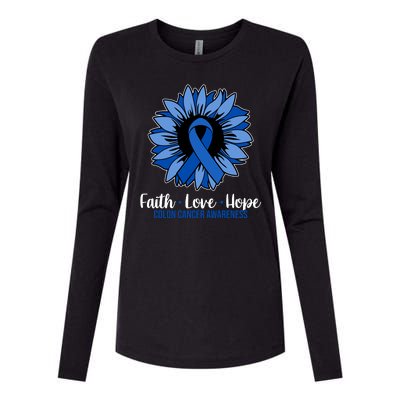 Faith Love And Hope Colon Cancer Awareness Sunflower Womens Cotton Relaxed Long Sleeve T-Shirt