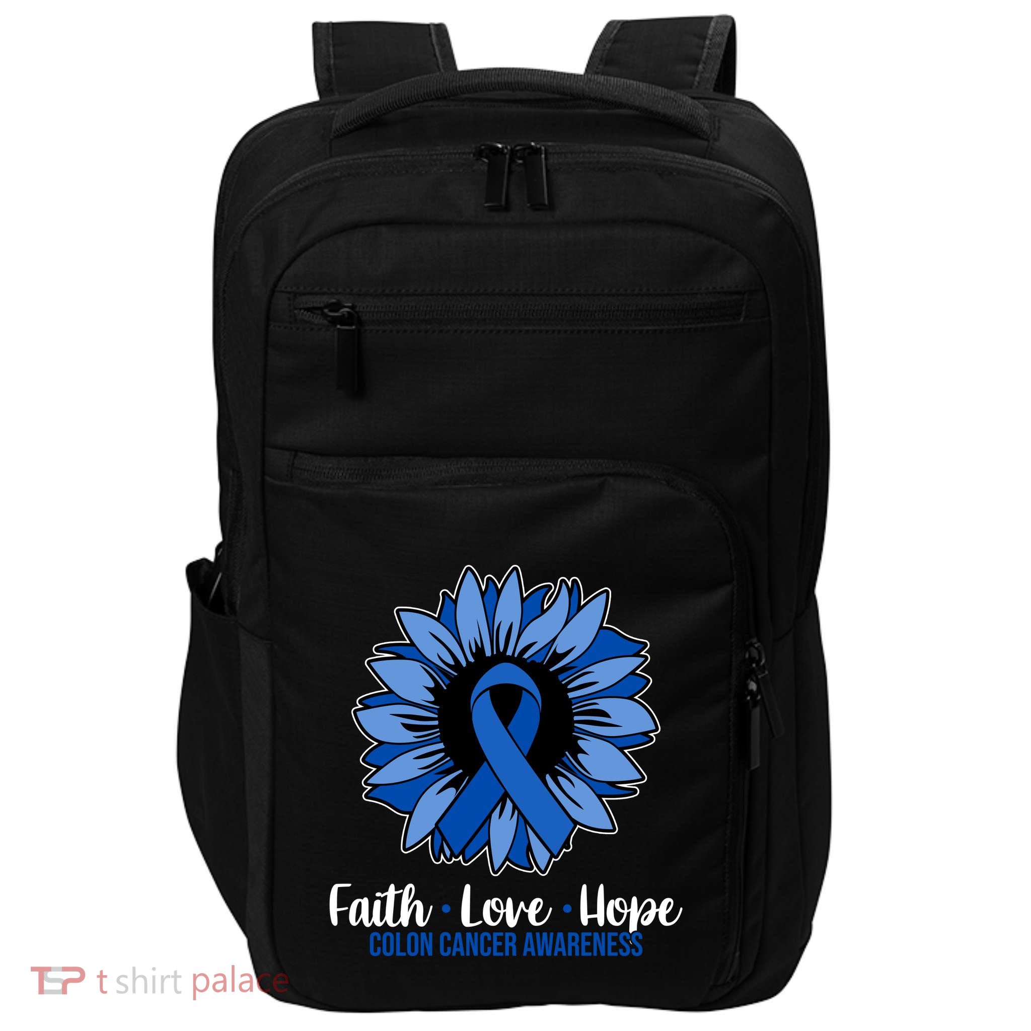 Faith Love And Hope Colon Cancer Awareness Sunflower Impact Tech Backpack