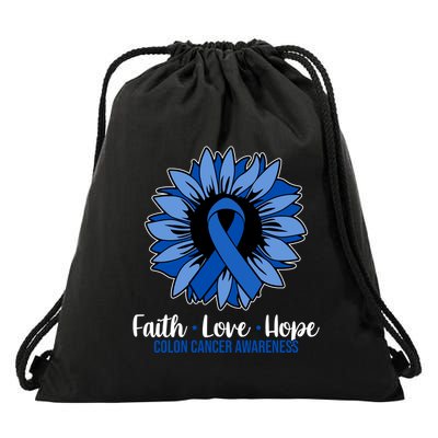 Faith Love And Hope Colon Cancer Awareness Sunflower Drawstring Bag