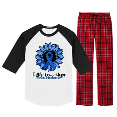 Faith Love And Hope Colon Cancer Awareness Sunflower Raglan Sleeve Pajama Set