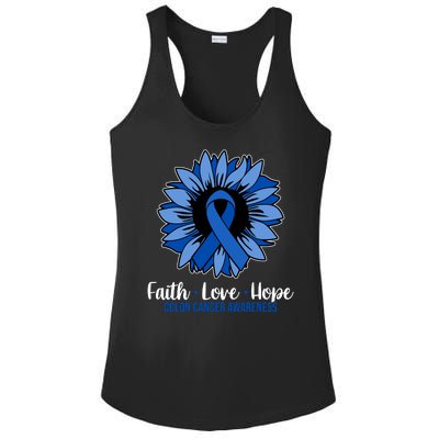 Faith Love And Hope Colon Cancer Awareness Sunflower Ladies PosiCharge Competitor Racerback Tank