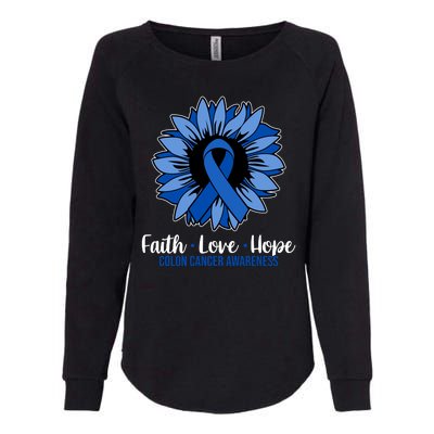 Faith Love And Hope Colon Cancer Awareness Sunflower Womens California Wash Sweatshirt