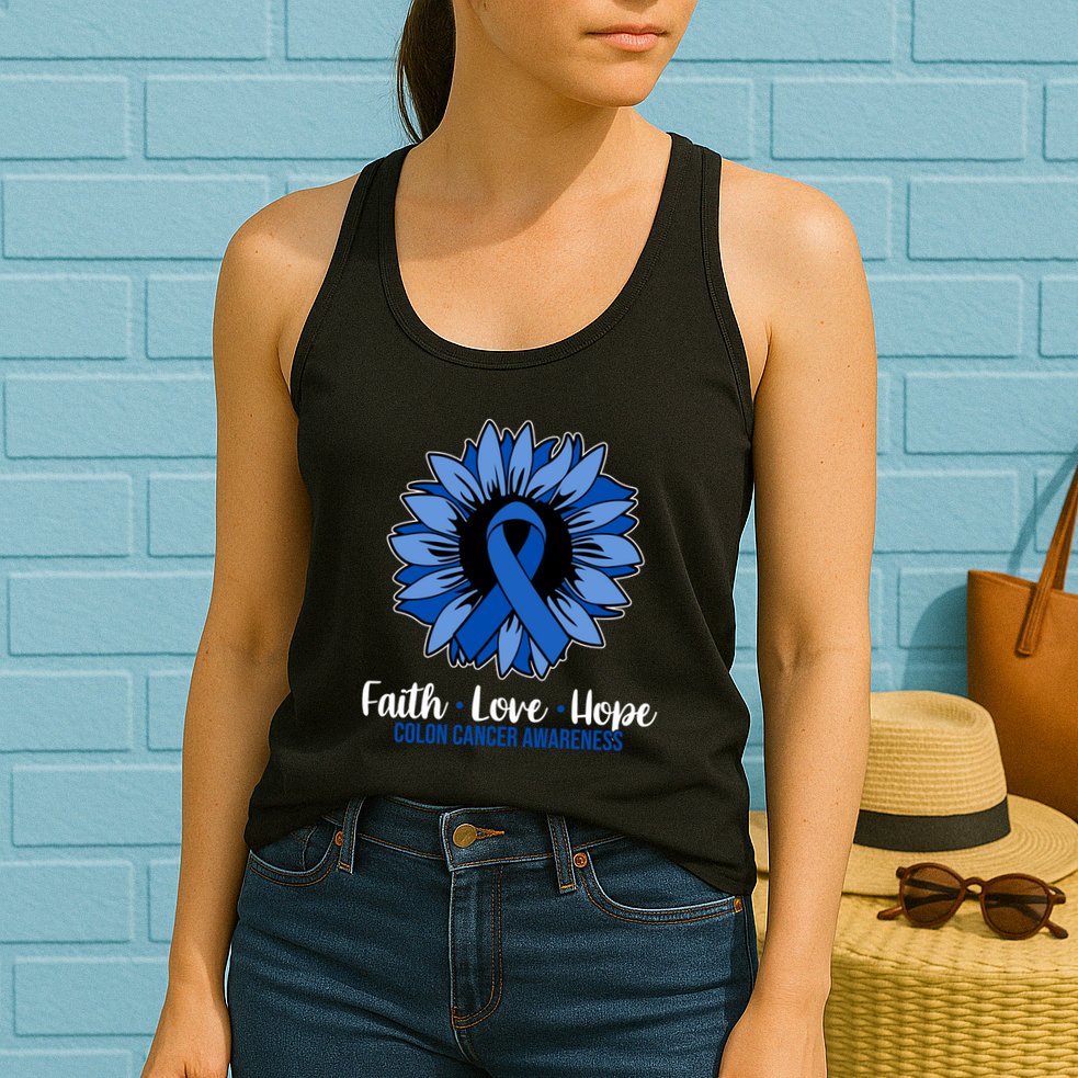 Faith Love And Hope Colon Cancer Awareness Sunflower Womens Tank Top