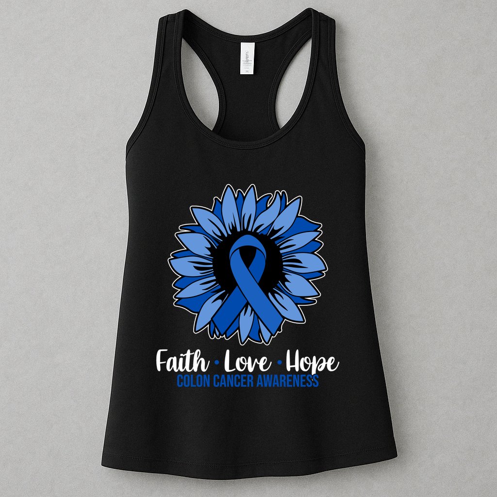 Faith Love And Hope Colon Cancer Awareness Sunflower Womens Tank Top