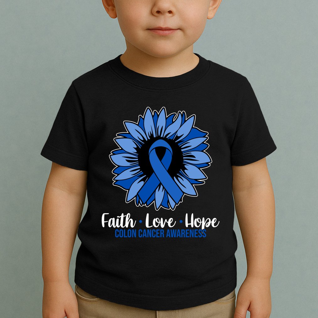 Faith Love And Hope Colon Cancer Awareness Sunflower Toddler T-Shirt