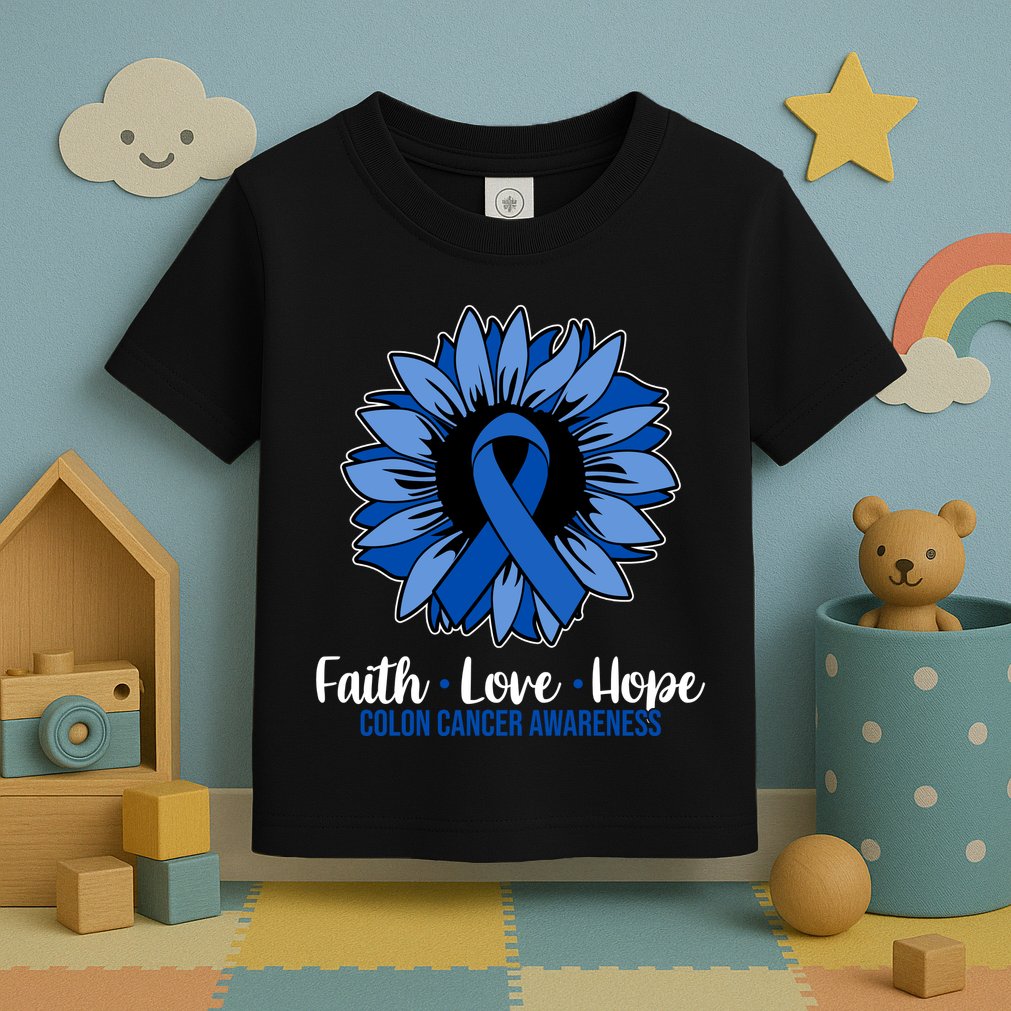 Faith Love And Hope Colon Cancer Awareness Sunflower Toddler T-Shirt
