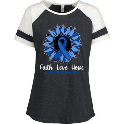 Faith Love And Hope Colon Cancer Awareness Sunflower Enza Ladies Jersey Colorblock Tee