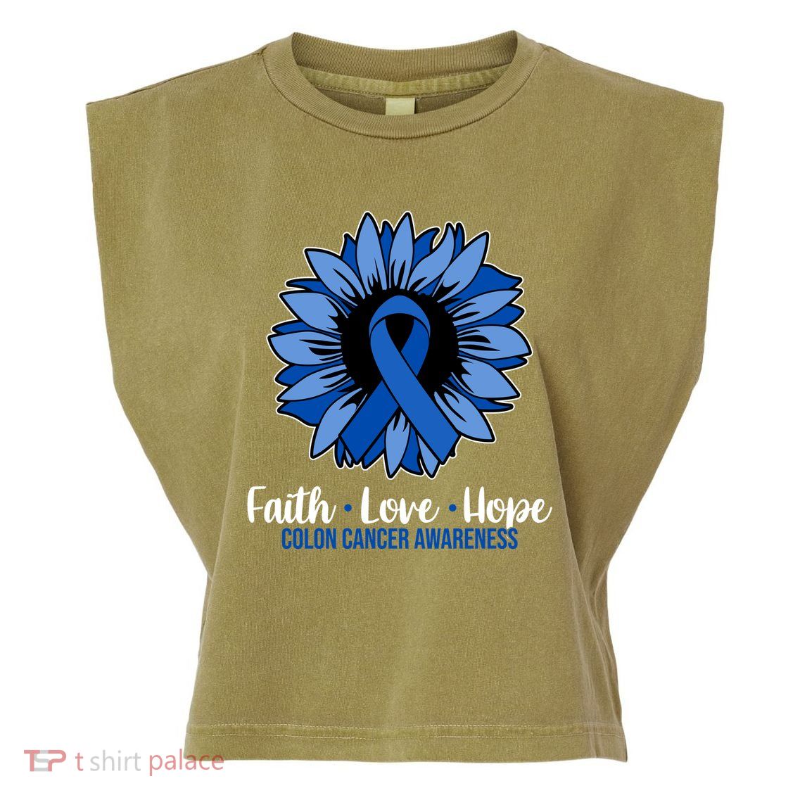 Faith Love And Hope Colon Cancer Awareness Sunflower Garment-Dyed Women's Muscle Tee
