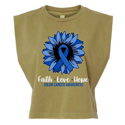 Faith Love And Hope Colon Cancer Awareness Sunflower Garment-Dyed Women's Muscle Tee