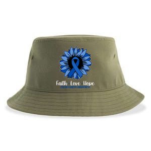 Faith Love And Hope Colon Cancer Awareness Sunflower Sustainable Bucket Hat