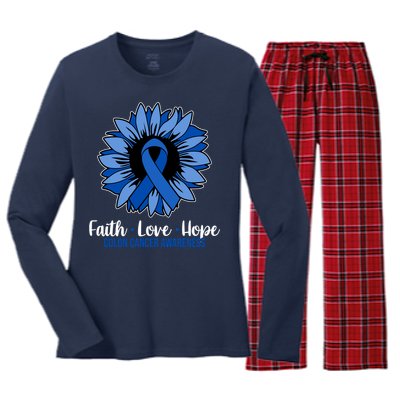 Faith Love And Hope Colon Cancer Awareness Sunflower Women's Long Sleeve Flannel Pajama Set 