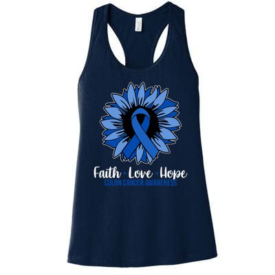 Faith Love And Hope Colon Cancer Awareness Sunflower Women's Racerback Tank