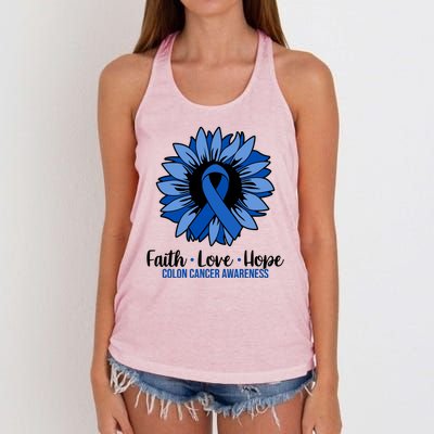 Faith Love And Hope Colon Cancer Awareness Sunflower Women's Knotted Racerback Tank