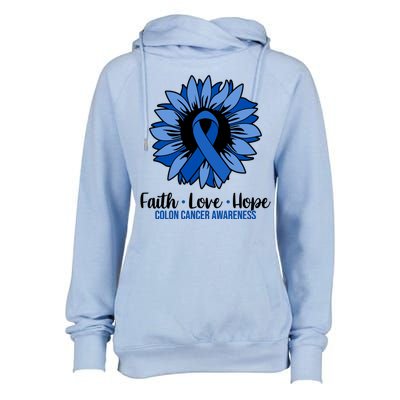 Faith Love And Hope Colon Cancer Awareness Sunflower Womens Funnel Neck Pullover Hood