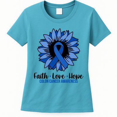 Faith Love And Hope Colon Cancer Awareness Sunflower Women's T-Shirt