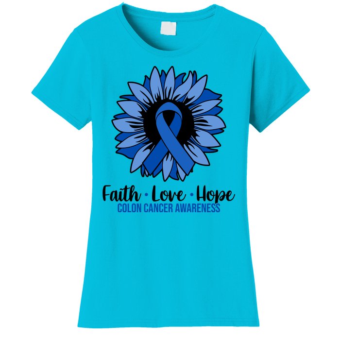 Faith Love And Hope Colon Cancer Awareness Sunflower Women's T-Shirt