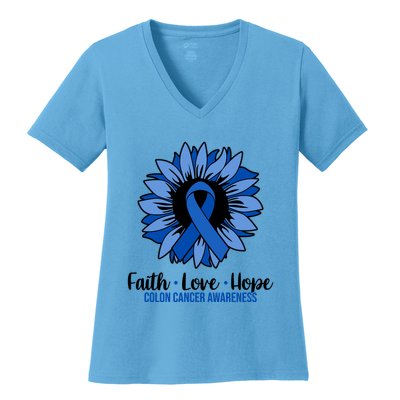 Faith Love And Hope Colon Cancer Awareness Sunflower Women's V-Neck T-Shirt