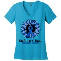 Faith Love And Hope Colon Cancer Awareness Sunflower Women's V-Neck T-Shirt