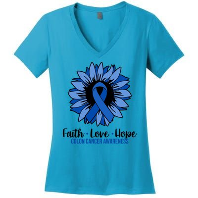 Faith Love And Hope Colon Cancer Awareness Sunflower Women's V-Neck T-Shirt