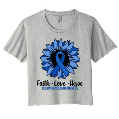 Faith Love And Hope Colon Cancer Awareness Sunflower Women's Crop Top Tee